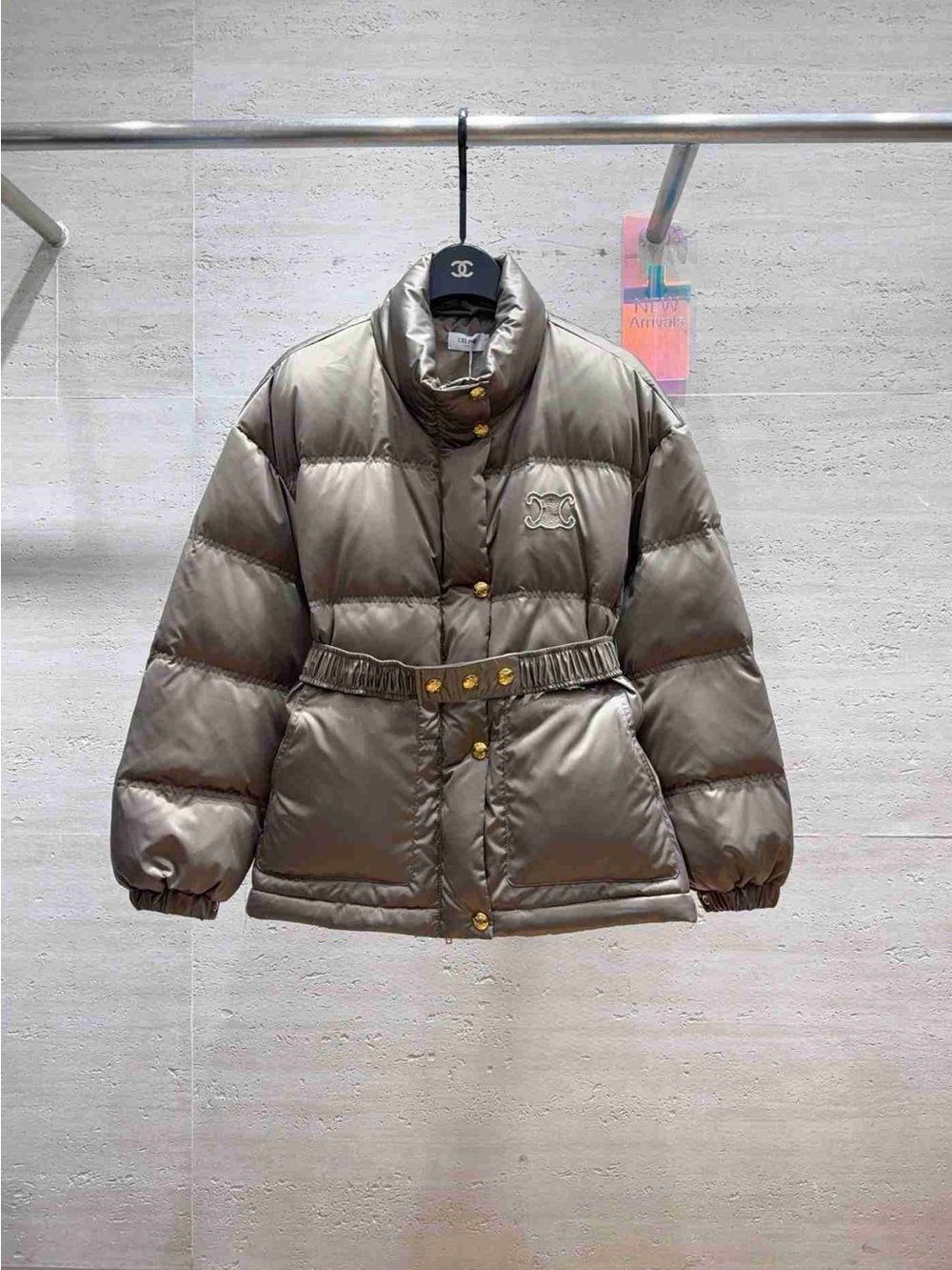 Celine Metallic Taupe Quilted Jacket with Gold Hardware